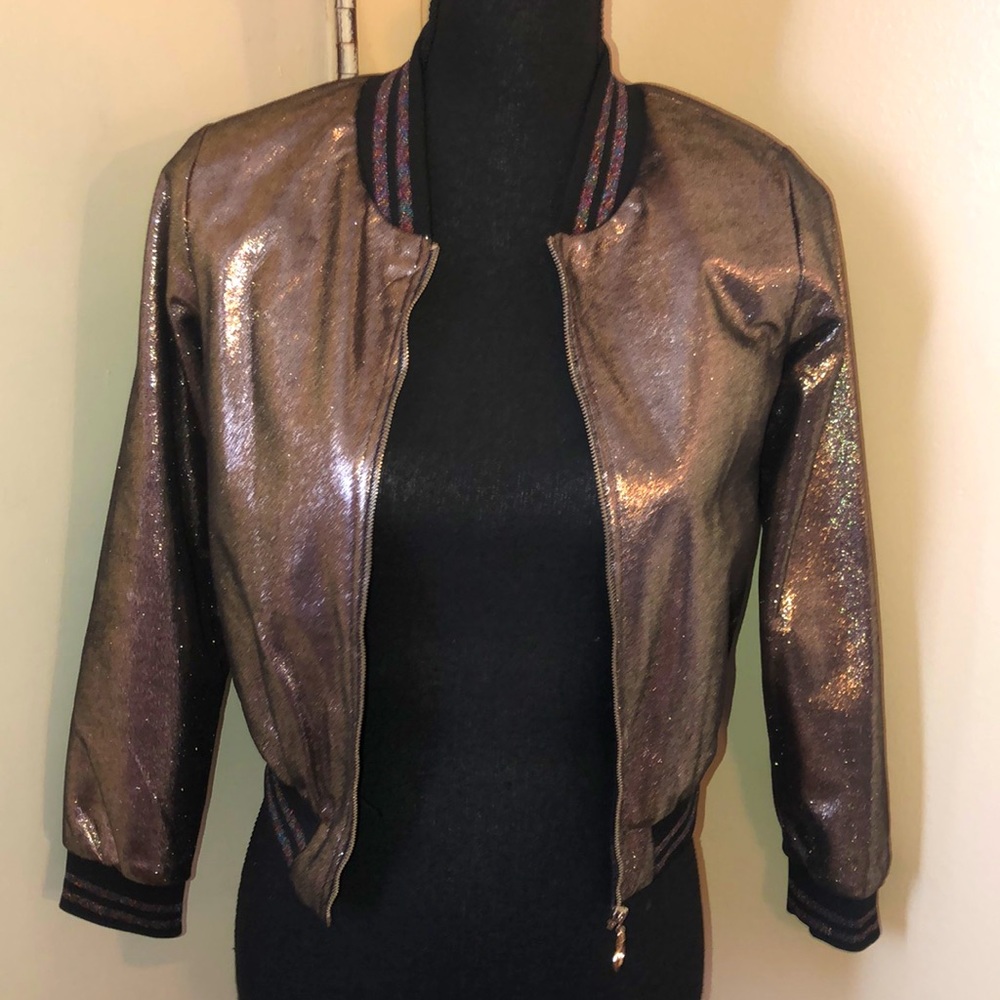 Girls gold foil bomber jacket
